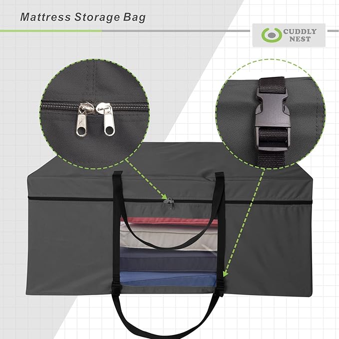 Cuddly Nest Folding Mattress Storage Bag - Heavy Duty Carry Case for Tri-Fold Guest Bed (Fits 6" Queen Mattress,Black)