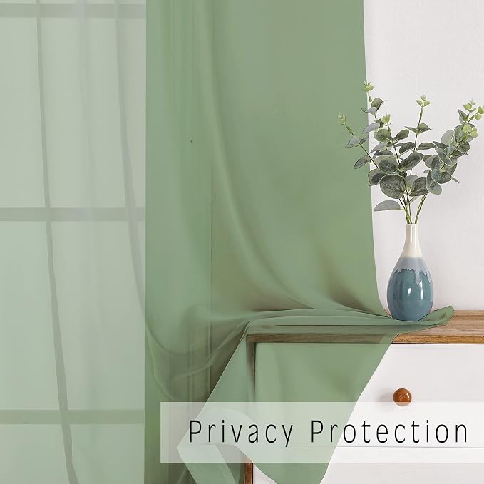 Short Sage Green Sheer Curtains 24 Inches Long 2 Panels - Image 3