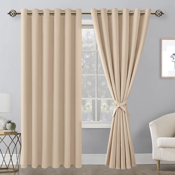 Grommet Blackout Curtains for Bedroom 70 x 84 Inches Beige 2 Panels | Thermal - Image 8