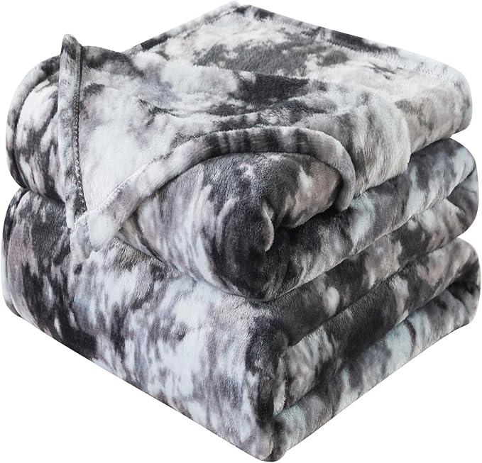Fuzzy Blanket Queen Size - Tie Dye Grey, Soft and Comfy, Plush and Furry Faux Fur, Reversible Queen Blankets for Queen Full Bed, 90x90 Inches,Tie Dye Grey