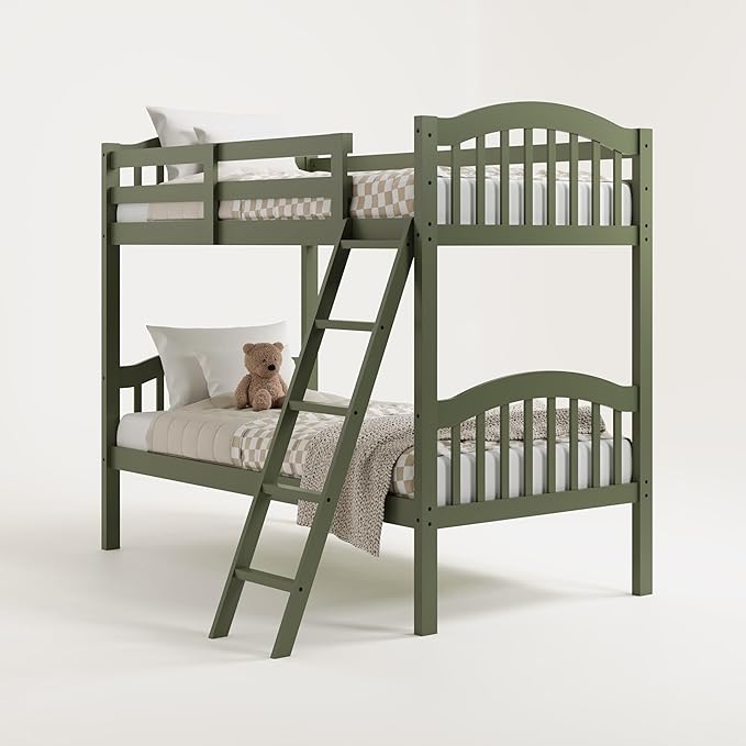 Storkcraft Long Horn Twin-Over-Twin Bunk Bed (Olive) - GREENGUARD Gold Certified, Converts to 2 Individual Twin Beds
