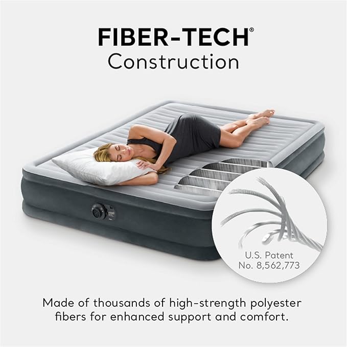 Intex Mid-Rise Air Mattress Bed with Built-in Pump, Dura-Beam Deluxe Comfort Plush, Queen - Portable Luxury Travel Airbed for Adults, Camping, Guests