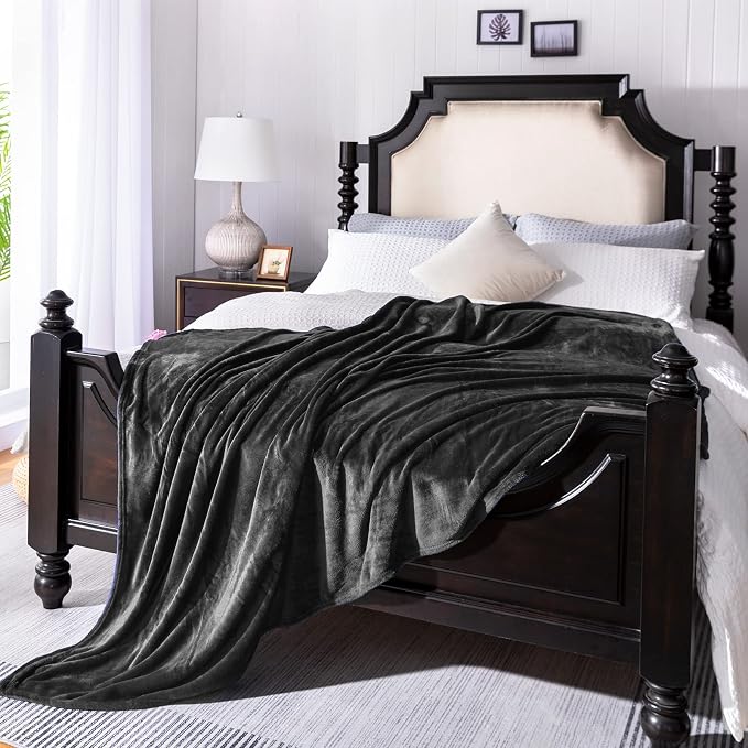 Dark Grey Fleece Plush Throw Blanket 60"x80"for Couch Fuzzy Cozy Flannel | - Image 5