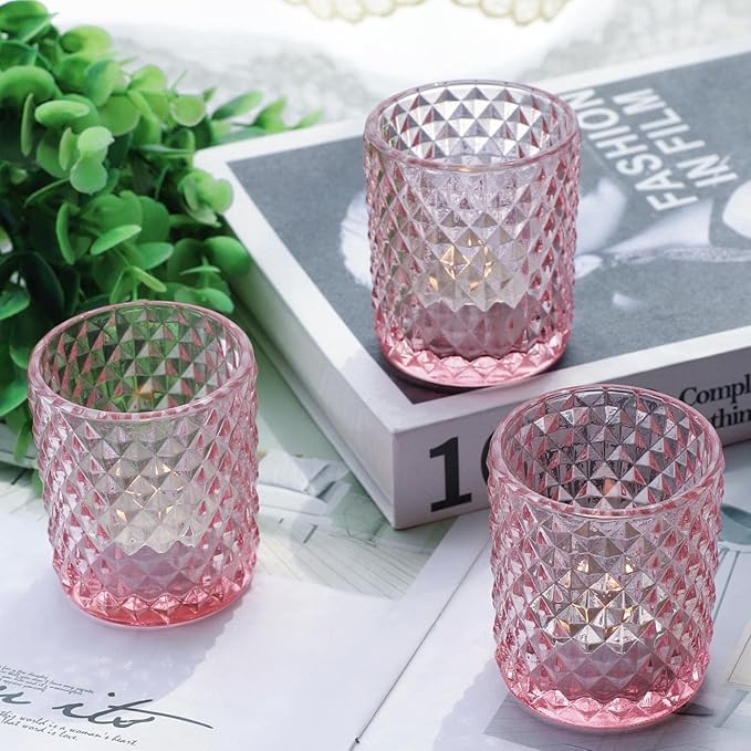 Woho 24pcs Pink Votive Candle Holders, Tealight Candle Holder for Wedding Table Decor, Tea Lights Candle Holder for Anniversary Bridal Shower