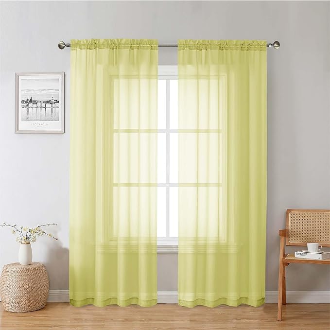 Lemon Sheer Curtains 78 Inches Long 2 Panels, Solid Voile Dual Rod Pockets by Lecloud
