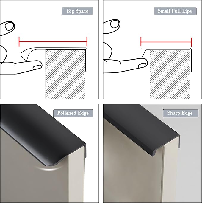 JOOJA 20 Pack Modern Style Finger Edge Pull Furniture Drawer Handles Hidden Cabinet Kitchen Drawer Handles Knobs, Black 150(128) mm