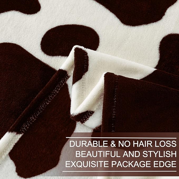 Richave Fleece Cow Print Blanket for All Season - Premium Lightweight Anti-Static Brown and Ivory Twin/Twin XL Size Extra Long Blankets, Bedroom Decor 66" x 90"(Brown Cow)