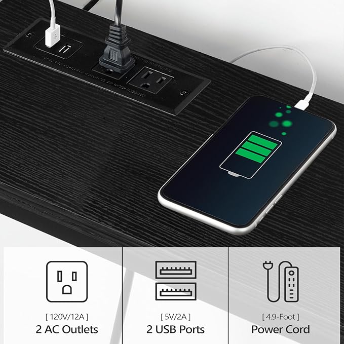 78.7" Console Table with Power Outlet, Narrow Sofa Table, Industrial Entryway Table with USB Ports, Behind Couch for Entryway, Hallway, Foyer, Living Room, Black CTBK20E01