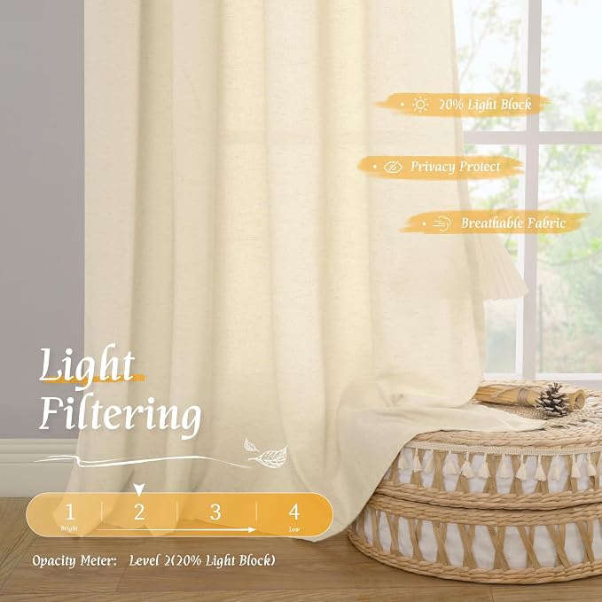 Light Filtering 72 Inch Linen Curtains - Image 4