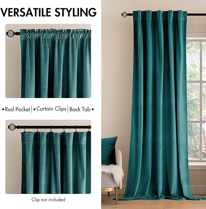 MIULEE Teal Velvet Curtains 52x84 inches 2 Panels Luxury Blackout Curtains | - Image 2