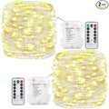 GDEALER 2 Pack Fairy Lights 20 Ft 60 Led Battery Operated Christmas Lights with Remote Waterproof Silver Wire Twinkle Lights 8 Modes Fairy String Lights for Party Bedroom Decorations- Warm White