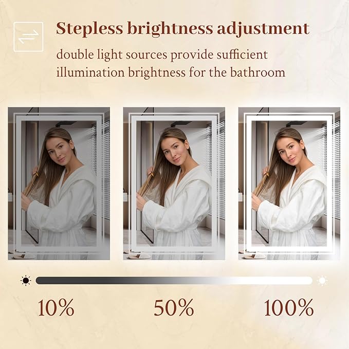40x36 LED Mirror for Bathroom with Front and Backlit Light Up Digital Mirrors for Wall,Anti Fog,Stepless Dimmable,Tempered Silver Glass Smart Vanity Mirror for Bathroom