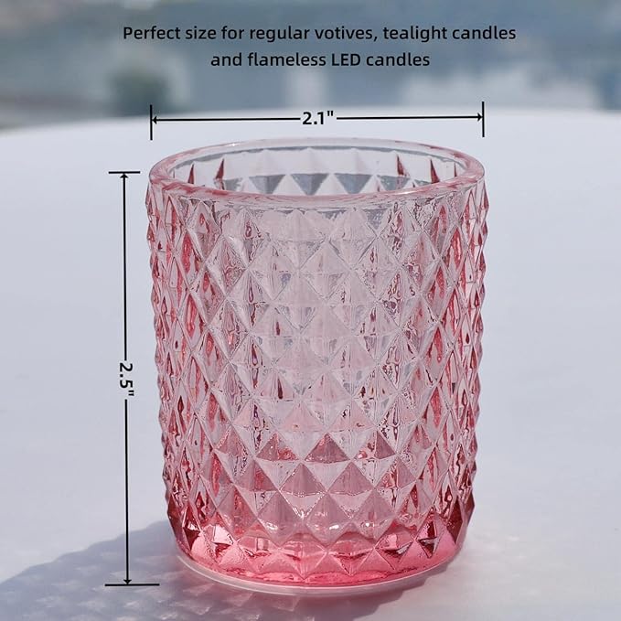 Woho 12Pcs Pink Votive Candle Holders, Tealight Candle Holder for Wedding Table Decor, Tea Lights Candle Holder for Engagement Birthday Party
