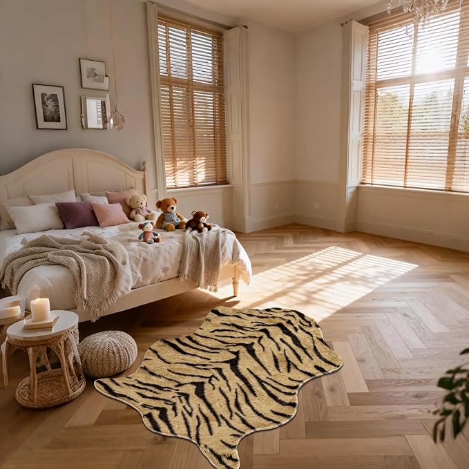 Tiger Print Rug, Faux Cowhide Area Rug Animal Printed Carpet Skin Fur Luxury - Image 2
