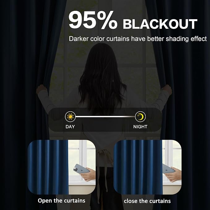 Navy Blackout Curtains 72 Wide x 84 inch Long 2 Panels - Image 3