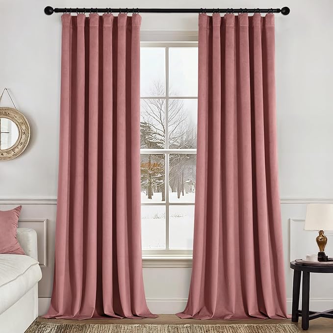 MIULEE Velvet Curtains 50W x 96L 2 Panels Dusty Rose Blackout Curtains | Luxury by MIULEE