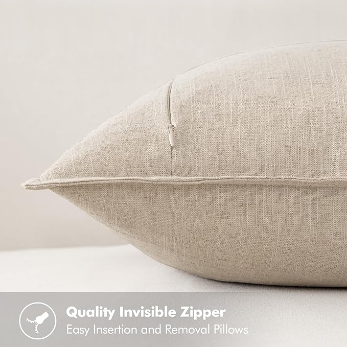 MIULEE Decorative Linen Lumbar Pillow Covers 12x24 Inch Natural Beige | Boho - Image 3