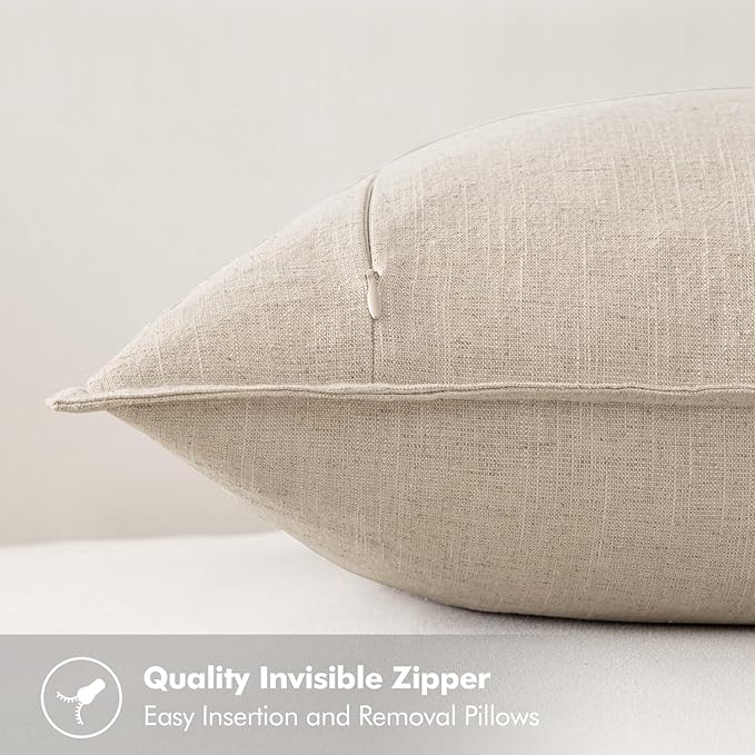 MIULEE Decorative Linen Euro Sham Pillow Covers 28x28 Inch Natural Beige | Boho - Image 3