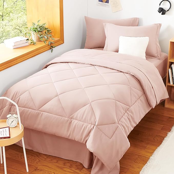 CozyLux Twin Comforter Set with Sheets Blush Pink - 5 Pieces Bed in a Bag Twin, All Season Bed Set for Girls and Boys, Bedding Set with Down Alternative Comforter, Sheets, Pillowcase & Sham