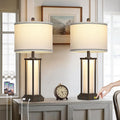 27in Tall Farmhouse Table Lamp Set of 2 with USB C+A & Outlet,Brown Industrial End Table Lamp for Living Room,Vintage Rustic Bedside Lamps with Night Light for Bedroom Nightstand,Brown