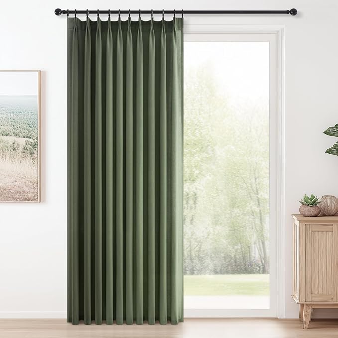 Topfinel Olive Green Pinch Pleated Linen Curtains 84 Inch Length 1 Panels by Topfinel