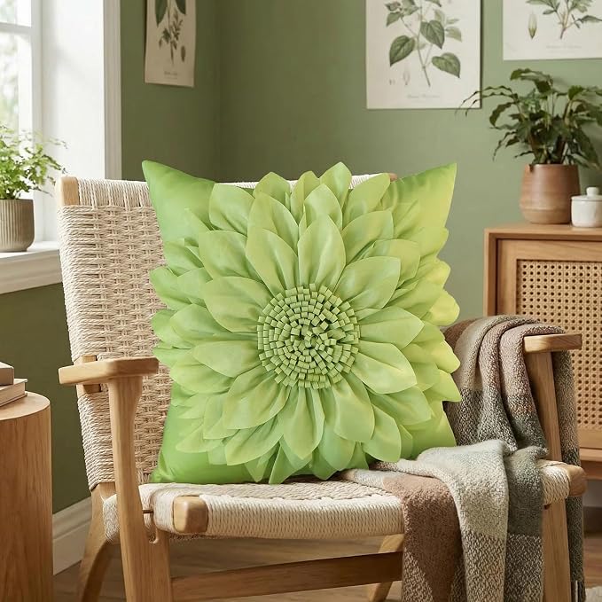 Sage Green Accent Flower Decorative Throw Pillow Covers - Image 7