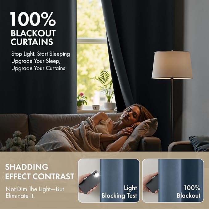 MIULEE Stone Blue 100% Blackout Curtains - Image 2
