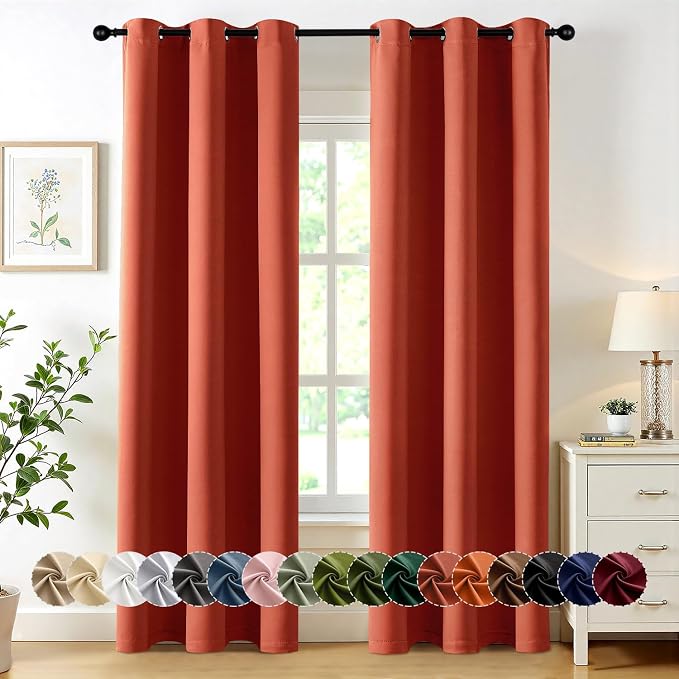 MIULEE Fall Blackout Curtains for Bedroom 2 Panel 40"x84" Long Burnt Orange | by MIULEE
