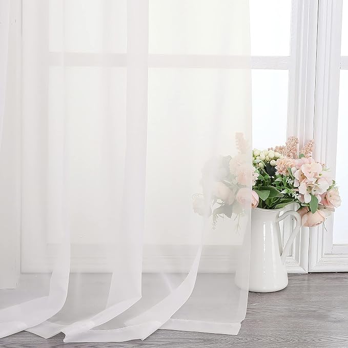 Ivory Sheer Curtain Panels 72 Inch Length, Light Filtering Window Curtain - Image 8
