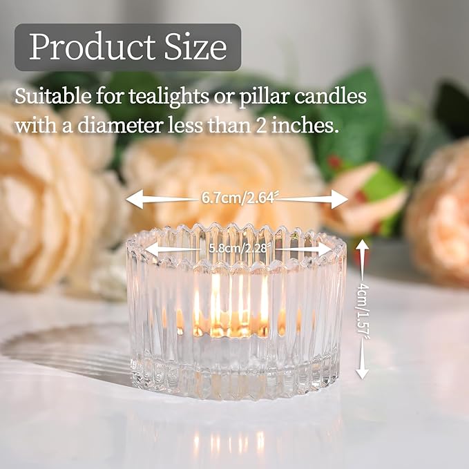 24 pcs Large Tea Light Holders, Clear Glass Candle Holders, Votive Candle Holders for Table Centerpiece Wedding Table Decor(1.57" H 2.64" D)