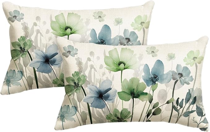AVOIN colorlife Chinoiserie Poppy Flowers Pillow Covers 12x20 Inch Set of 2 | by AVOINcolorlife
