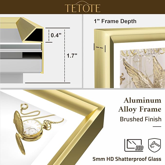 TETOTE LED Bathroom Mirror with Lights Gold Metal Framed 40x24 Frontlit & Backlit Vanity Mirror Baroque Antifog Stepless Dimmable White/Warm/Natural,CRI90+,Waterproof,Wall Mounted(Horizontal/Vertical)