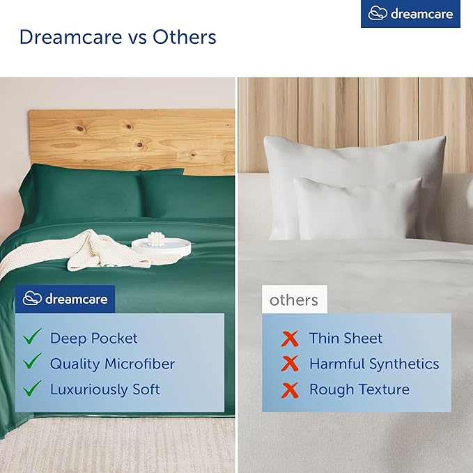 DREAMCARE Queen Sheet Set – 6 pcs Cooling Bed Sheets – up to 15” Deep Sheets Queen Size Bed Set – 2500 Supreme Collection – Extra Soft 100% Brushed Microfiber Hotel Luxury with Side Pocket – E Green