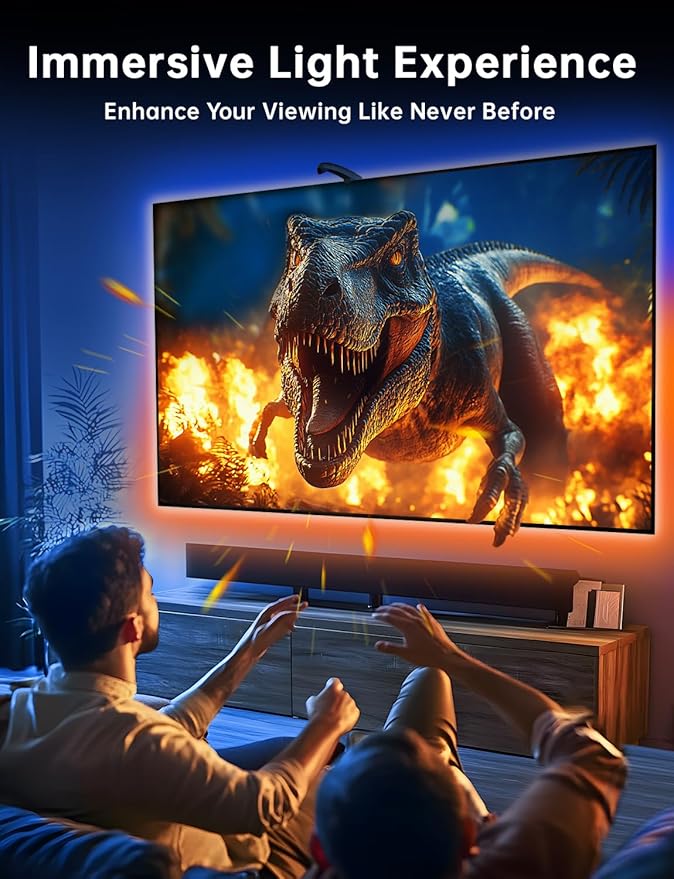FFJ TV Lights That Change with Screen, 18ft Cuttable LED Backlight for 75-85 Inch Screen and PC Monitor, Backlight with Sensor, Smart App Control, Game & Music Sync Color Changing Lights