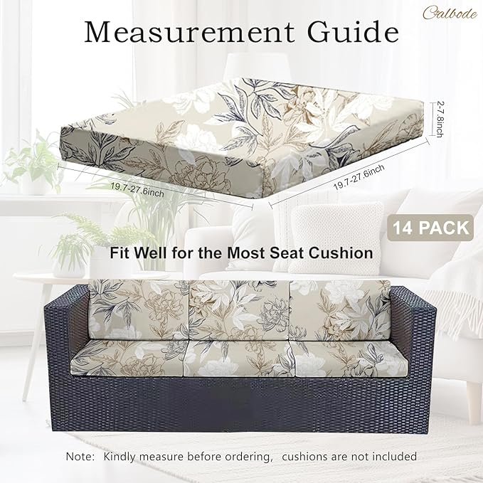 CALBODE 14Pcs Outdoor Stretch Cushion Covers, Waterproof Outdoor Chair Floral - Image 2
