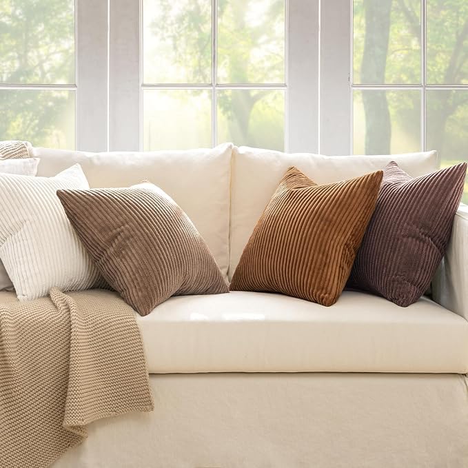 MIULEE Fall Corduroy Decorative Throw Pillow Covers Brown Series 24x24 | Set of - Image 5