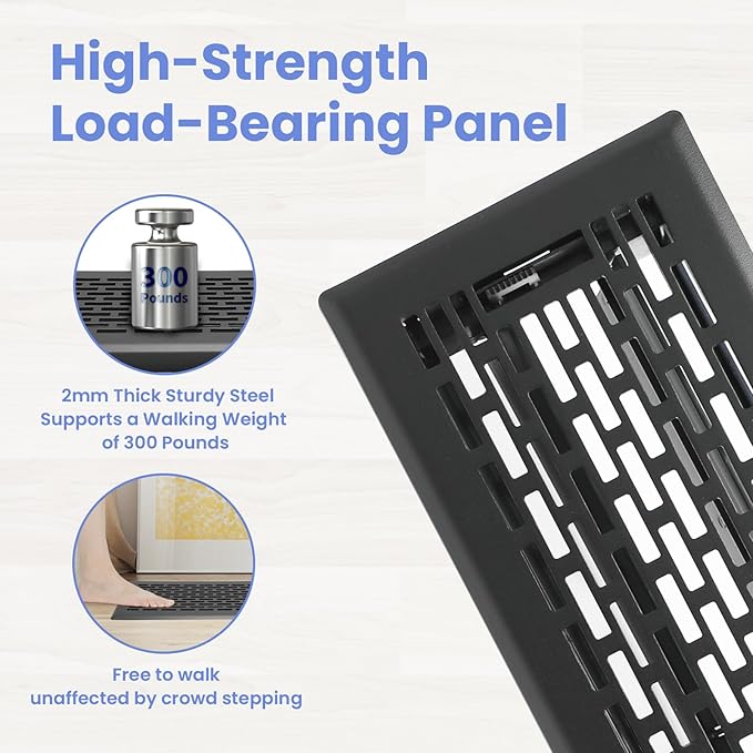 4x14 Inches Heavy Duty Walkable Floor Register - Easy Adjust Air Supply Lever Decorative Floor Vent Covers, Boston Design Vent Covers for Home - Matte Black