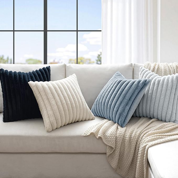 MIULEE Faux Fur Plush Decorative Throw Pillow Covers 18x18, Soft Coastal Modern - Image 2