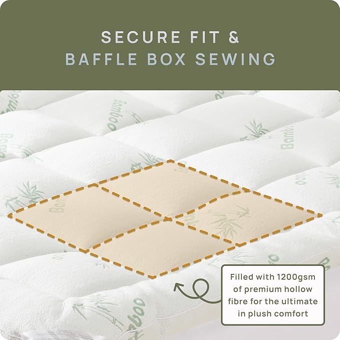 Cooling Mattress Topper - California King Size | Plush Pad Mattress Topper for Back Pain Relief, 8-21" Deep Pocket | Viscose Made from Bamboo Pillow Top | Bedroom Essentials