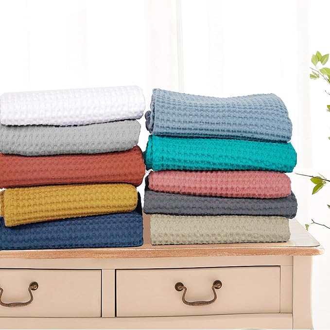 PHF Pre-Washed Cotton Waffle Weave Blanket Baby Size,Snag Proof Throw for Spring Summer,Lightweight Breathable 30x40,Oeko-TEX Certified for Bed,Machine Washable, Home Decor Gift，Teal