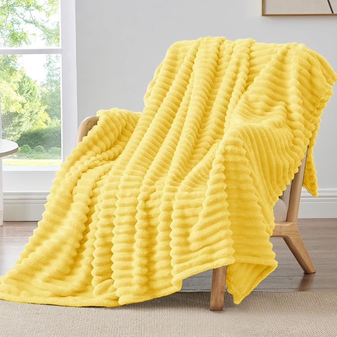 BEDELITE Striped Fleece Throw Blanket, Custard Yellow, Soft Cozy, Lightweight by BEDELITE