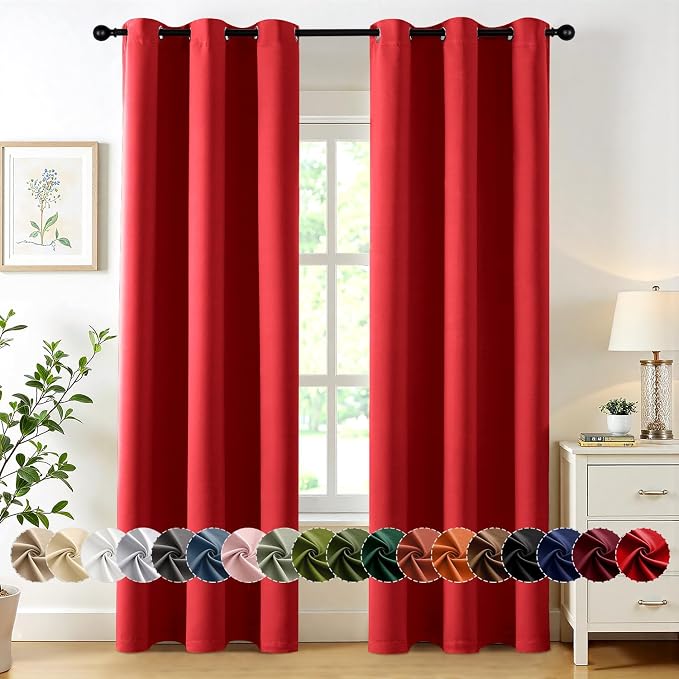 MIULEE Blackout Curtains for Bedroom 2 Panels 40x84 Inch Long Christmas Red | by MIULEE