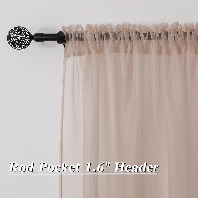 HUTO Blush Pink Sheer Curtains 63 inches Long for Bedroom Top Rod Pocket Sheer Window Panels Curtains for Nursery Living Room 52 by 63 Inch Length Set of 2