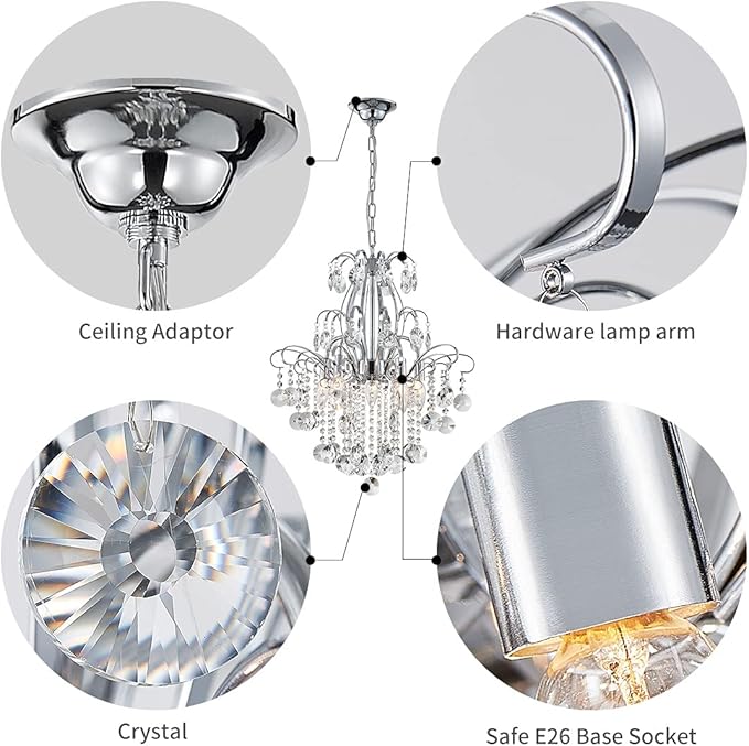 WUZUPS Crystal Chandelier 5-Light Pendant Ceiling Light Modern Lighting Fixture for Bedroom Hallway Bar Kitchen Bathroom, H 22.6'' x W 19.2'', E12 Base, Chrome