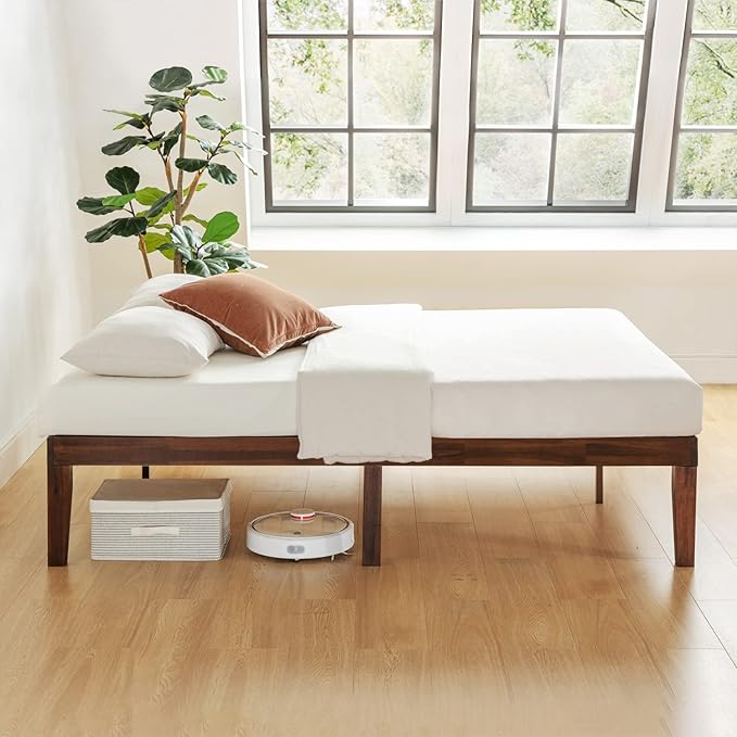 Mellow Naturalista Classic 16 Inch Solid Wood Platform Bed with Wooden Slats, Espresso, Queen