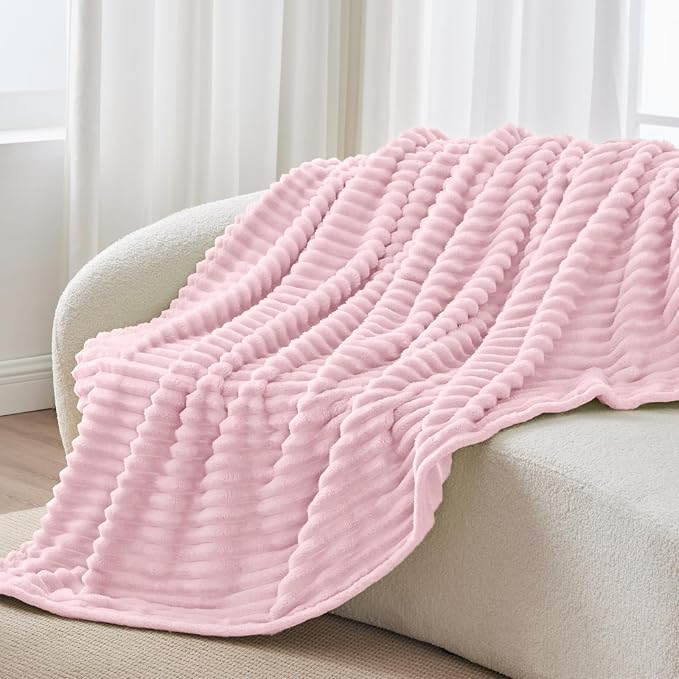 BEDELITE Ribbed Twin Blanket for Couch & Bed, Cherry Blossom, Warm Yet - Image 8