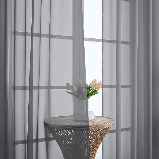 Chyhomenyc Extra Long Charcoal Grey Sheer Curtains 108 Inches Long 2 Panels - Image 9