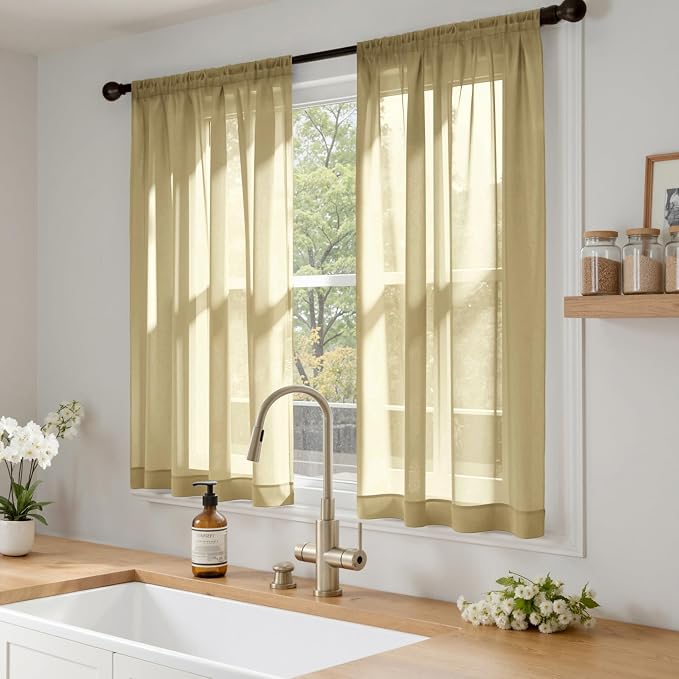MIULEE Gold Sheer Curtains 63 Inches Long 4 Panels 42 x 63 Inches | Light - Image 2