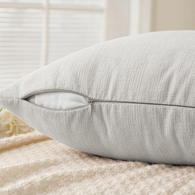 MIULEE Light Grey Chenille Couch Throw Pillow Covers, 20x20 | Set of 2 - Image 3
