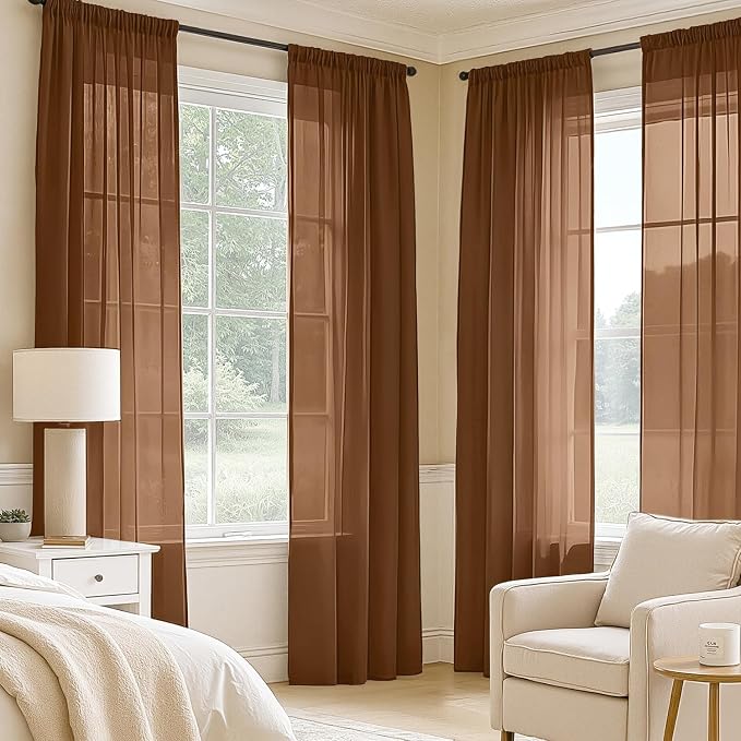 MIULEE Dark Brown Sheer Curtains 72 Inches Long 4 Panels 42 x 72 Inches | Light - Image 2